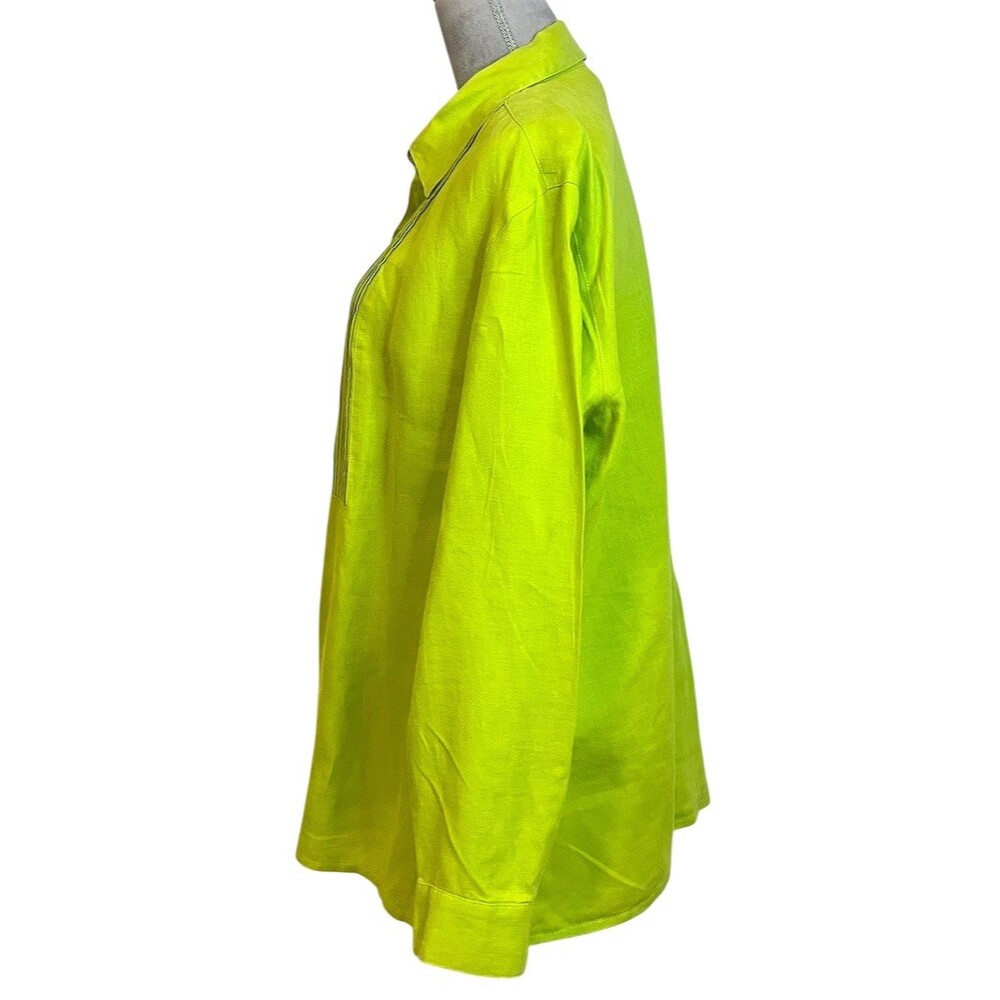 100% Linen Pintuck Pleated Top Green Workwear Vacation Lightweight Breathable - Picture 3 of 9
